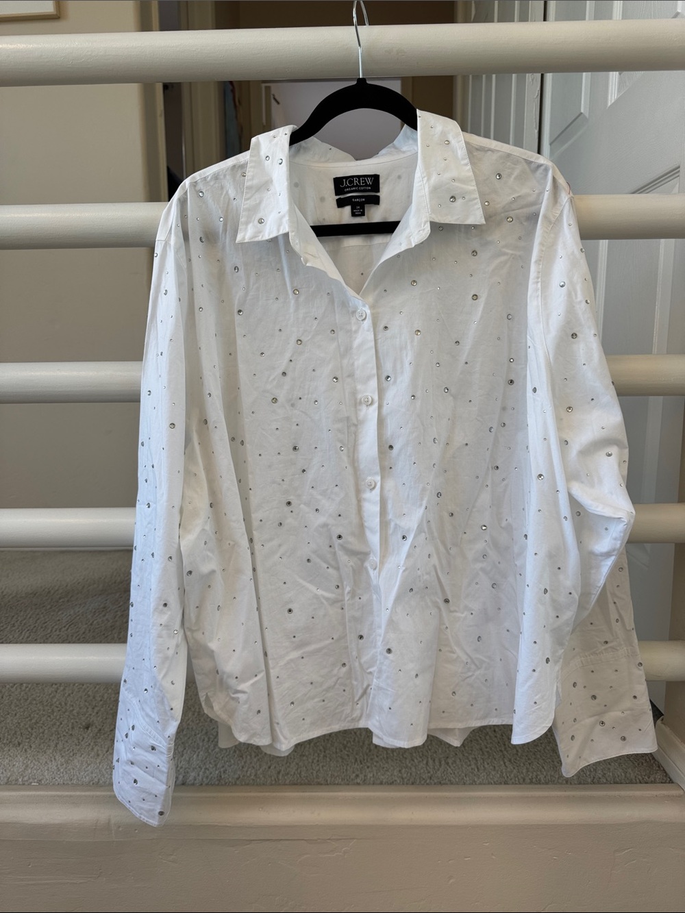 J. Crew White Button-Up Shirt with Rhinestone Accents